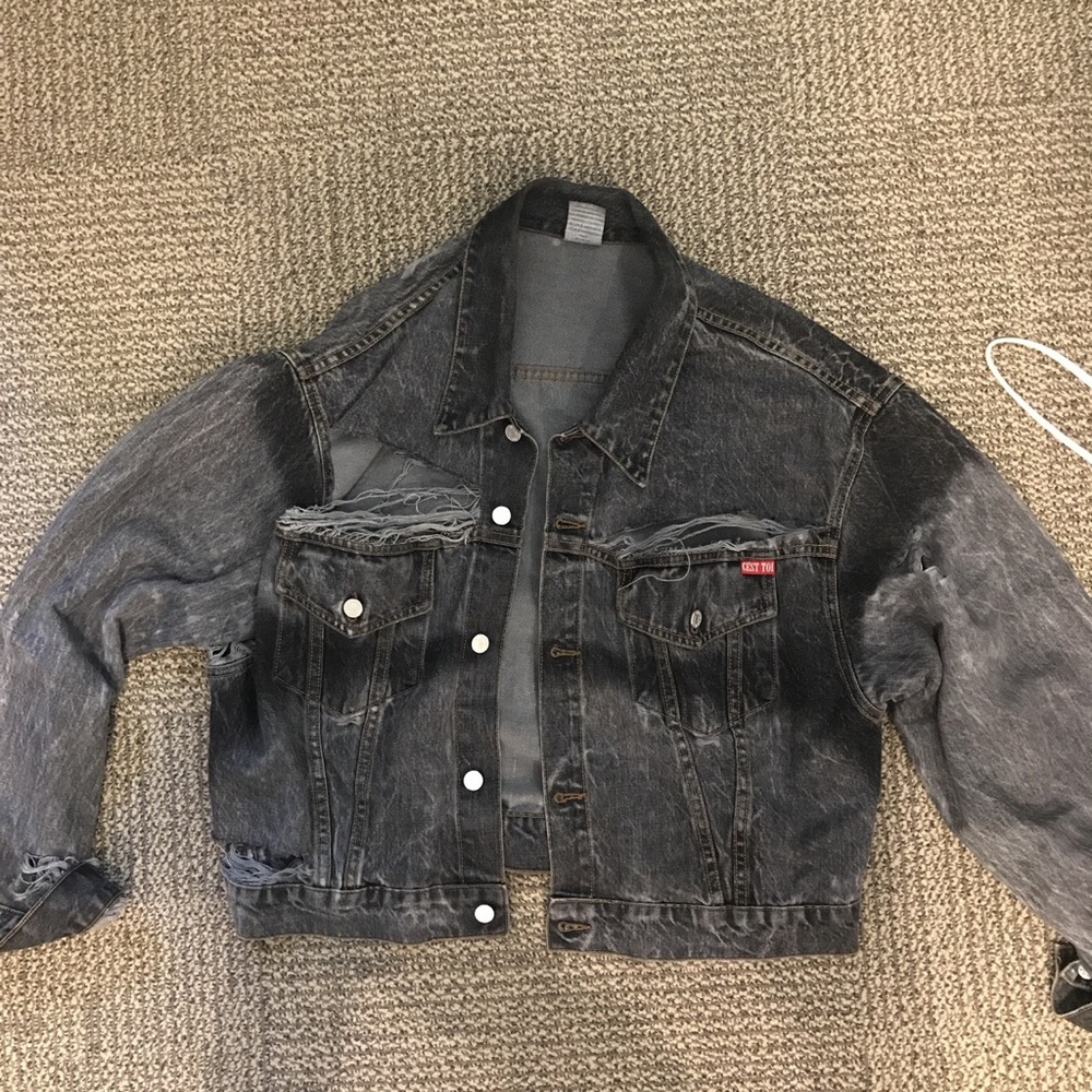 Vintage distressed gray denim jacket